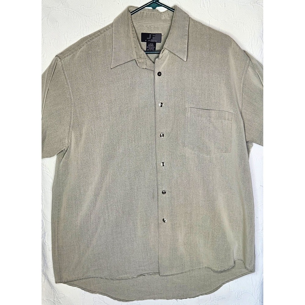 J. Ferrar Beige Solid Long Sleeve Point Collar Woven Rayon Blend Shirt Men's L